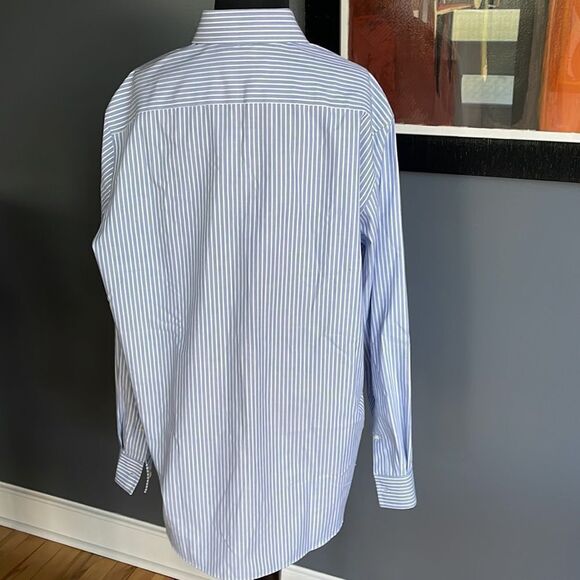 MICHAEL Michael Kors blue/white stripe button front/cuffs shirt. 16 1/2 34-35. - Picture 3 of 6